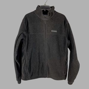 COLUMBIA Mens L Gray Long Sleeve Full Zip Front 2 Pocket Poly Fleece